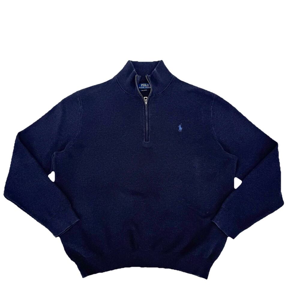 Polo Ralph Lauren 1/4 Zip Sweater Mens XXL Navy Blue Pullover Blue Pony Cotton
